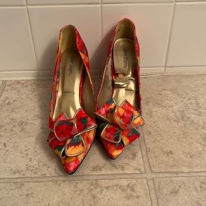 Silver Slipper Floral Heels